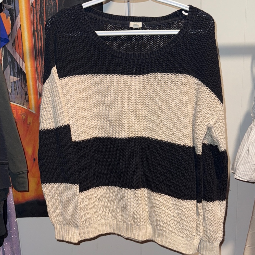 Garage Black and Cream Striped Sweater